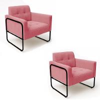 Poltrona Sala Industrial Alta Tubo Preto Kit 2 Elisa Suede D03 - D'rossi Cor Rose - 2