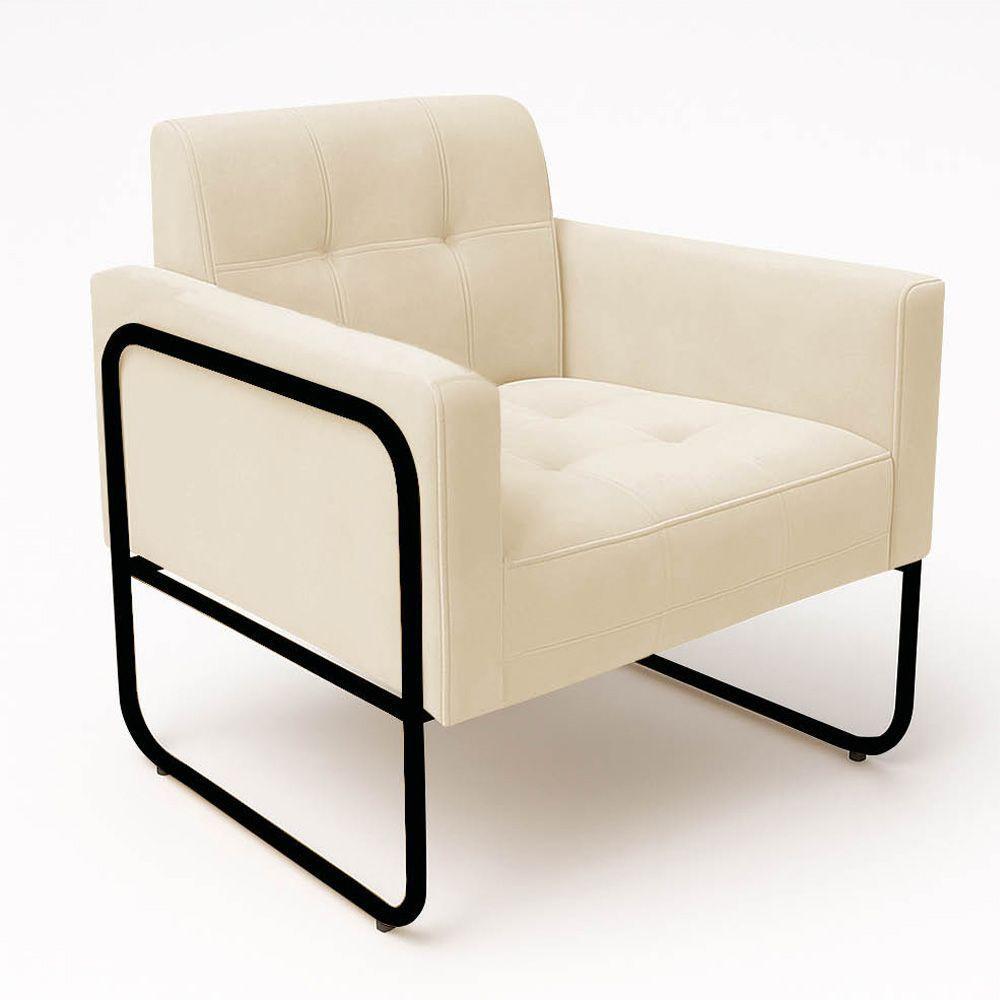 Poltrona Sala Industrial Alta Tubo Preto Kit 2 Elisa Veludo Bege D03 - D'rossi - 5