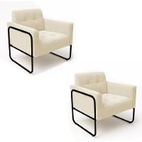 Poltrona Sala Industrial Alta Tubo Preto Kit 2 Elisa Veludo Bege D03 - D'rossi - 2