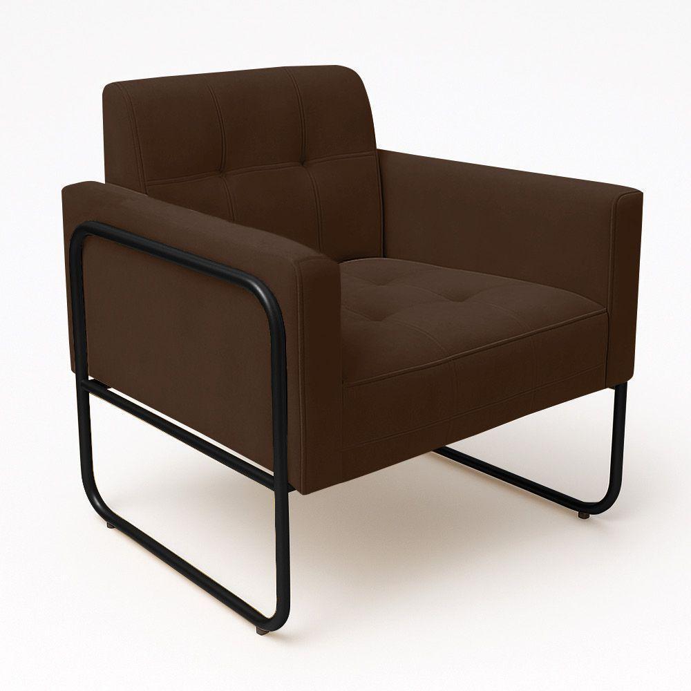 Poltrona Sala Industrial Alta Tubo Preto Elisa Suede Marrom D03 - D'rossi - 5