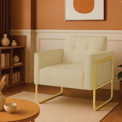 Poltrona Sala Industrial Alta Tubo Dourado Elisa Linho Bege D03 - D'rossi