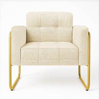 Poltrona Sala Industrial Alta Tubo Dourado Elisa Linho Bege D03 - D'rossi - 2