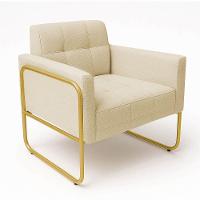 Poltrona Sala Industrial Alta Tubo Dourado Elisa Linho Bege D03 - D'rossi - 5