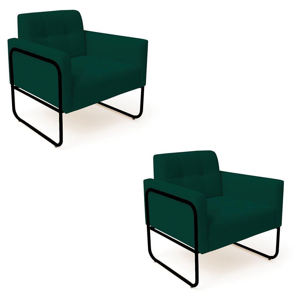 Poltrona Sala Industrial Alta Tubo Preto Kit 2 Elisa Bouclê Verde D03 - D'rossi - 2