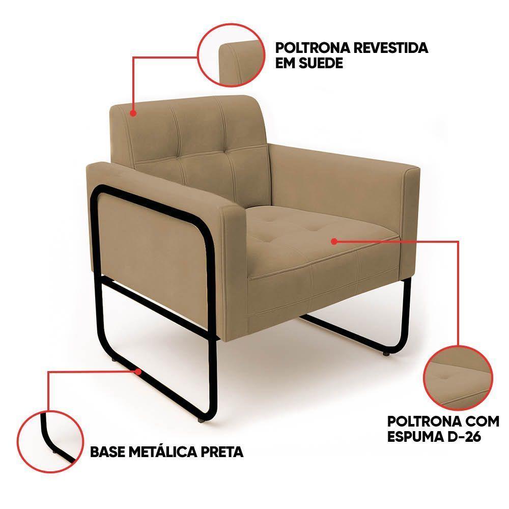 Poltrona Sala Industrial Alta Tubo Preto Kit 2 Elisa Suede D03 - D'rossi Cor Marrom Rato - 3