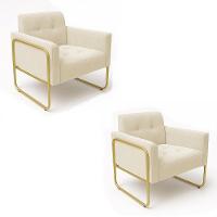 Poltrona Sala Industrial Alta Tubo Dourado Kit 2 Elisa Suede Bege D03 - D'rossi - 2