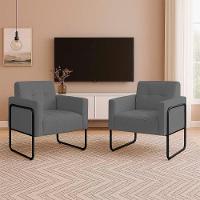 Poltrona Sala Industrial Alta Tubo Preto Kit 2 Elisa Suede D03 - D'rossi Cor Grafite - 1