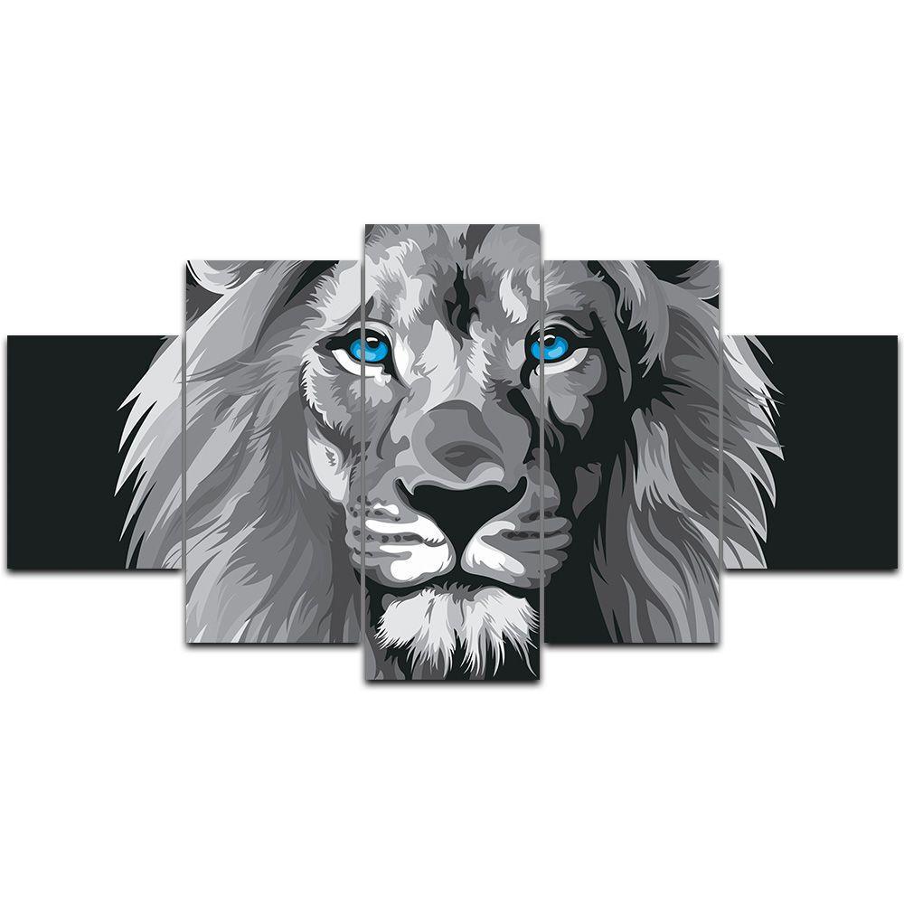 Kit 5 Placa Quadro Decorativo 3d Borda Infinita Leão Cinza - 1