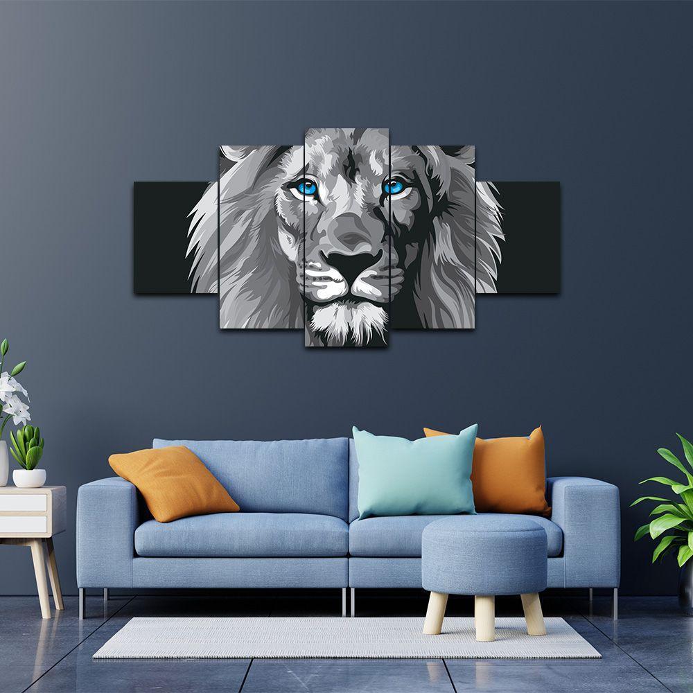 Kit 5 Placa Quadro Decorativo 3d Borda Infinita Leão Cinza - 4