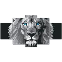 Kit 5 Placa Quadro Decorativo 3d Borda Infinita Leão Cinza - 1