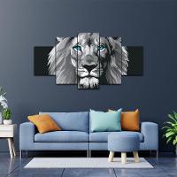 Kit 5 Placa Quadro Decorativo 3d Borda Infinita Leão Cinza - 4