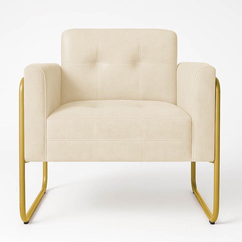 Poltrona Sala Industrial Alta Tubo Dourado Elisa Veludo Bege D03 - D'rossi - 2