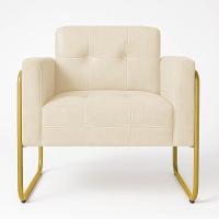 Poltrona Sala Industrial Alta Tubo Dourado Elisa Veludo Bege D03 - D'rossi - 2