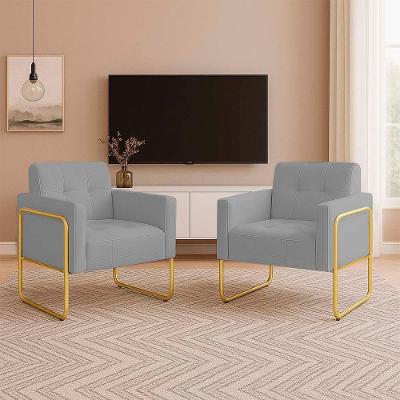 Poltrona Sala Industrial Alta Tubo Dourado Kit 2 Elisa Suede D03 - D'rossi Cor Cinza