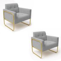 Poltrona Sala Industrial Alta Tubo Dourado Kit 2 Elisa Suede D03 - D'rossi Cor Cinza - 7