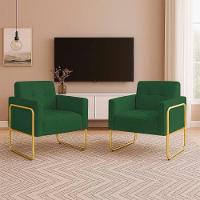 Poltrona Sala Industrial Alta Tubo Dourado Kit 2 Elisa Suede Verde D03 - D'rossi - 1