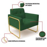 Poltrona Sala Industrial Alta Tubo Dourado Kit 2 Elisa Suede Verde D03 - D'rossi - 3