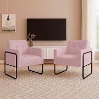 Poltrona Sala Industrial Alta Tubo Preto Kit 2 Elisa Veludo D03 - D'rossi Cor Rose - 1