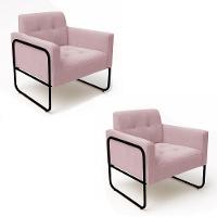 Poltrona Sala Industrial Alta Tubo Preto Kit 2 Elisa Veludo D03 - D'rossi Cor Rose - 2