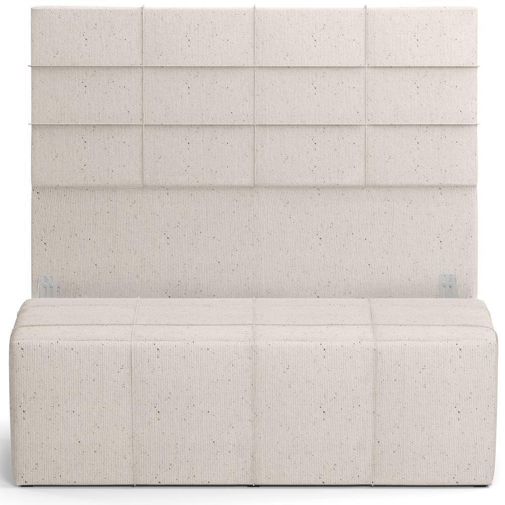 Kit Cabeceira Cama Box King 195cm Com Calçadeira Roma W01 Linho Cru - Lyam - 1