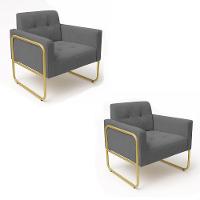 Poltrona Sala Industrial Alta Tubo Dourado Kit 2 Elisa Suede D03 - D'rossi Cor Grafite - 5