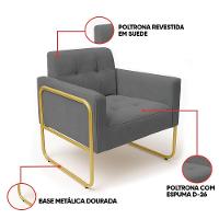 Poltrona Sala Industrial Alta Tubo Dourado Kit 2 Elisa Suede D03 - D'rossi Cor Grafite - 6