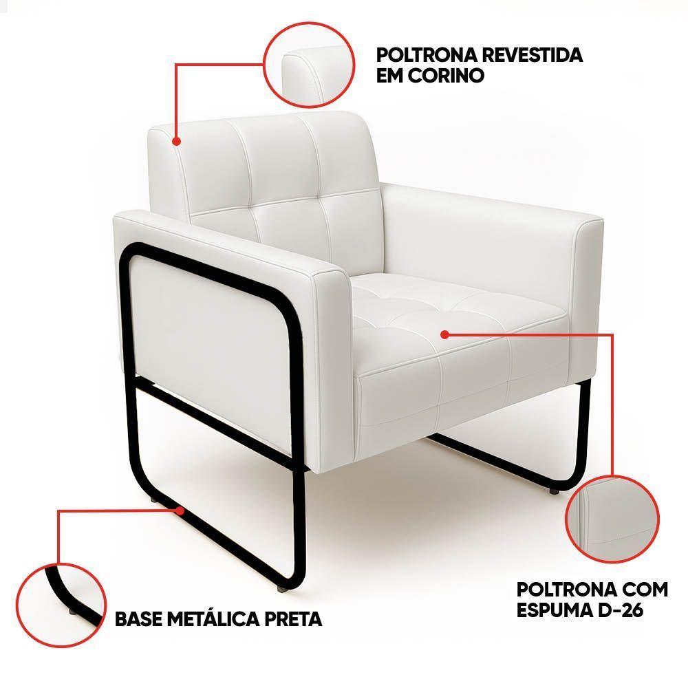 Poltrona Sala Industrial Alta Tubo Preto Elisa Sintético Branco D03 - D'rossi - 3