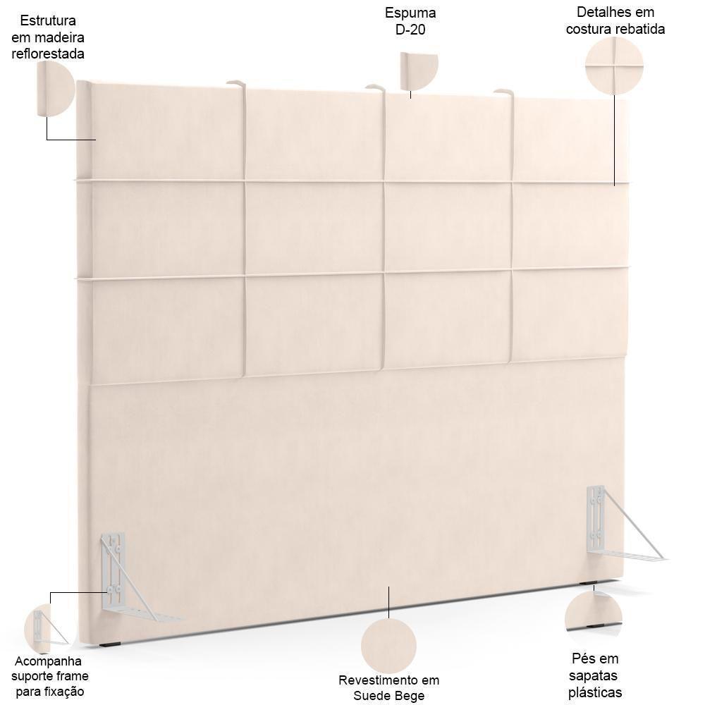 Kit Cabeceira Cama Box Queen 160cm Com Calçadeira Roma W01 Suede Bege - Lyam - 5