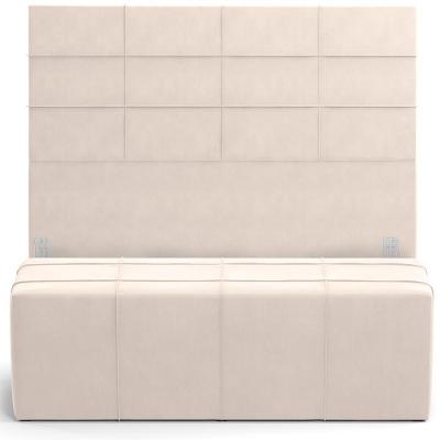 Kit Cabeceira Cama Box Queen 160cm Com Calçadeira Roma W01 Suede Bege - Lyam