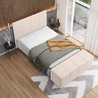 Kit Cabeceira Cama Box Queen 160cm Com Calçadeira Roma W01 Suede Bege - Lyam - 2