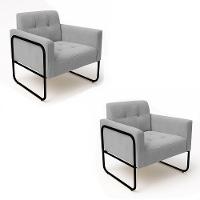 Poltrona Sala Industrial Alta Tubo Preto Kit 2 Elisa Veludo Cinza D03 - D'rossi - 2