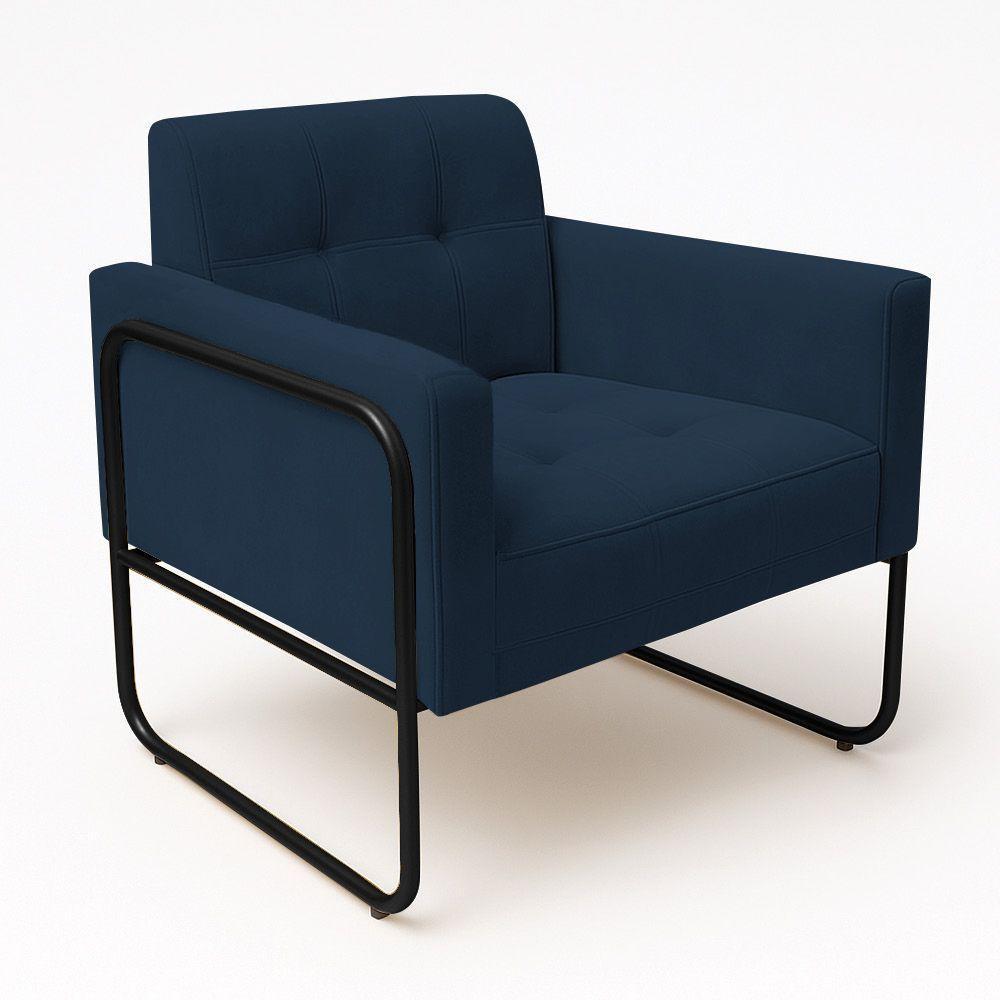 Poltrona Sala Industrial Alta Tubo Preto Elisa Suede Azul Marinho D03 - D'rossi - 6