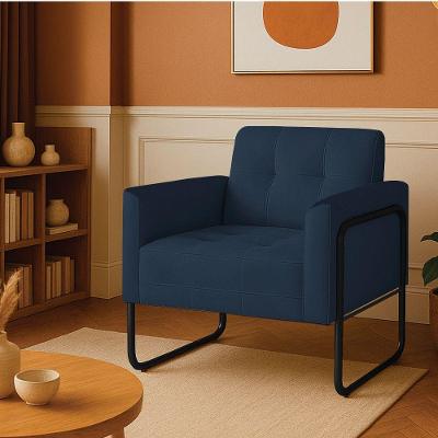 Poltrona Sala Industrial Alta Tubo Preto Elisa Suede Azul Marinho D03 - D'rossi