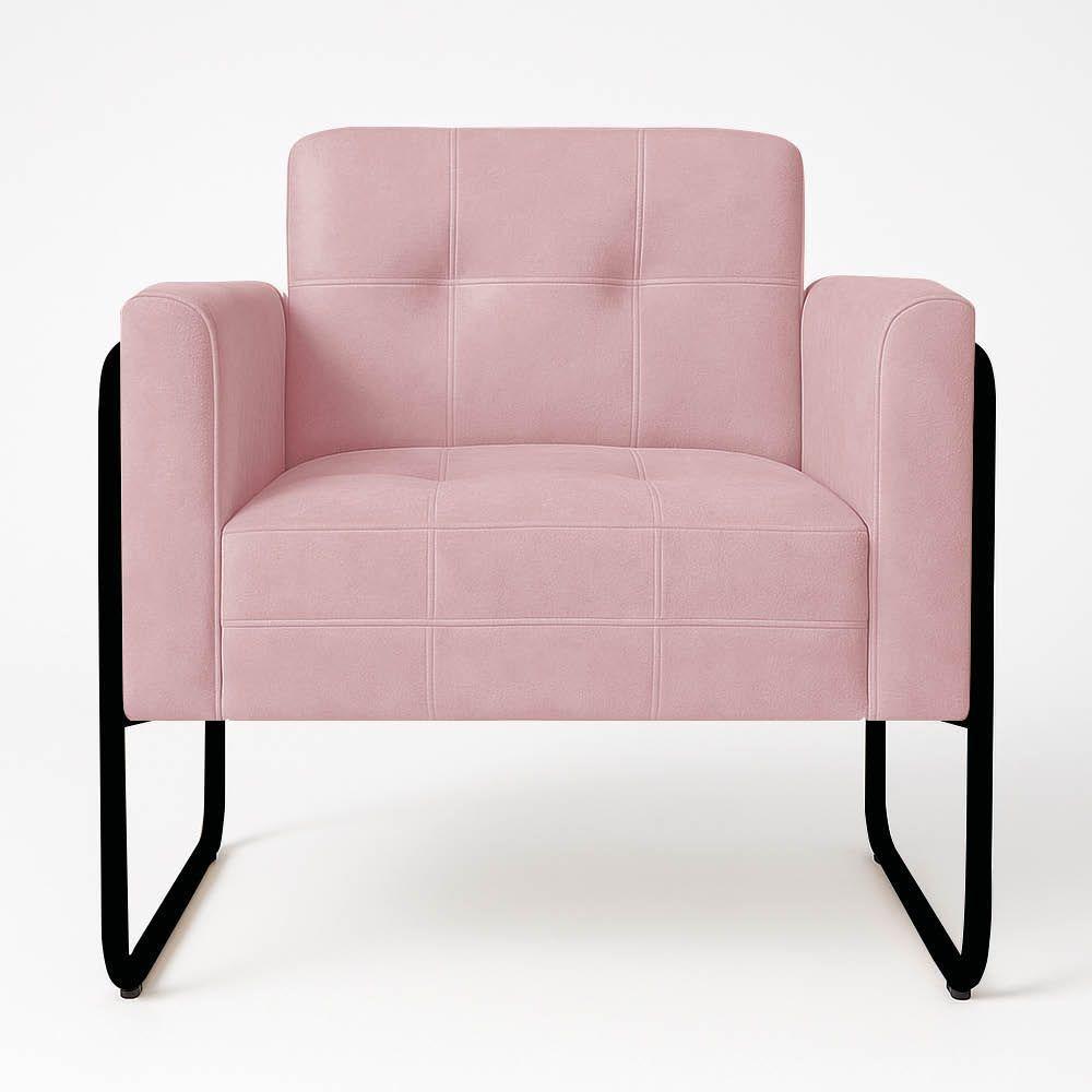 Poltrona Sala Industrial Alta Tubo Preto Elisa Veludo D03 - D'rossi Cor Rose - 2