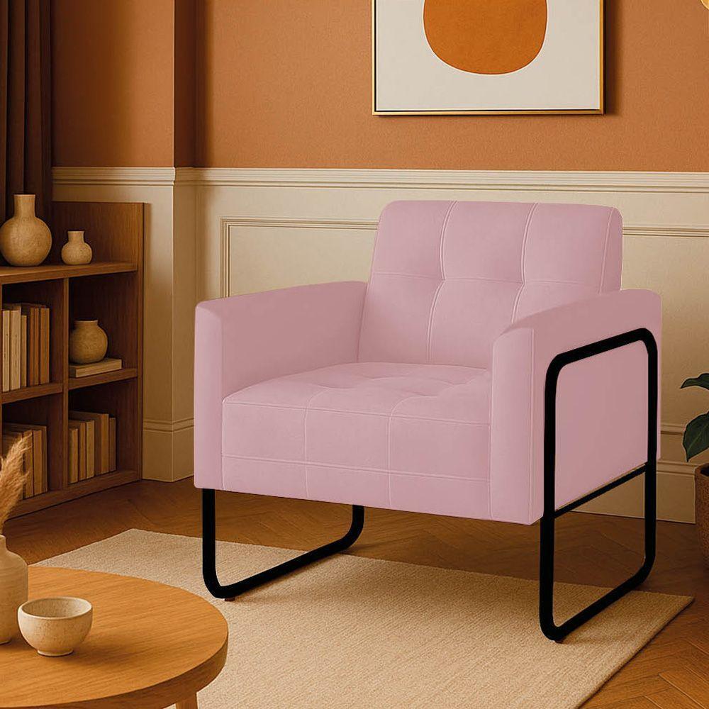 Poltrona Sala Industrial Alta Tubo Preto Elisa Veludo Rosê D03 - D'rossi - 1