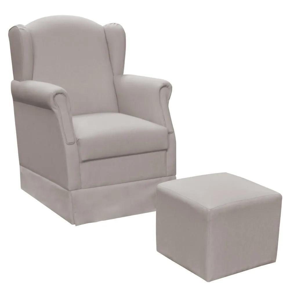 Poltrona De Amamentação Com Balanço E Puff Elisa P02 Linho - Lyam Decor Linho Cinza Escuro - 7