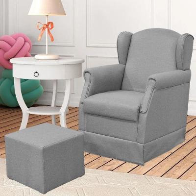 Poltrona De Amamentação Com Balanço E Puff Elisa P02 Linho - Lyam Decor Linho Cinza Escuro