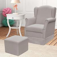 Poltrona De Amamentação Com Balanço E Puff Elisa P02 Linho - Lyam Decor Linho Cinza Escuro - 8