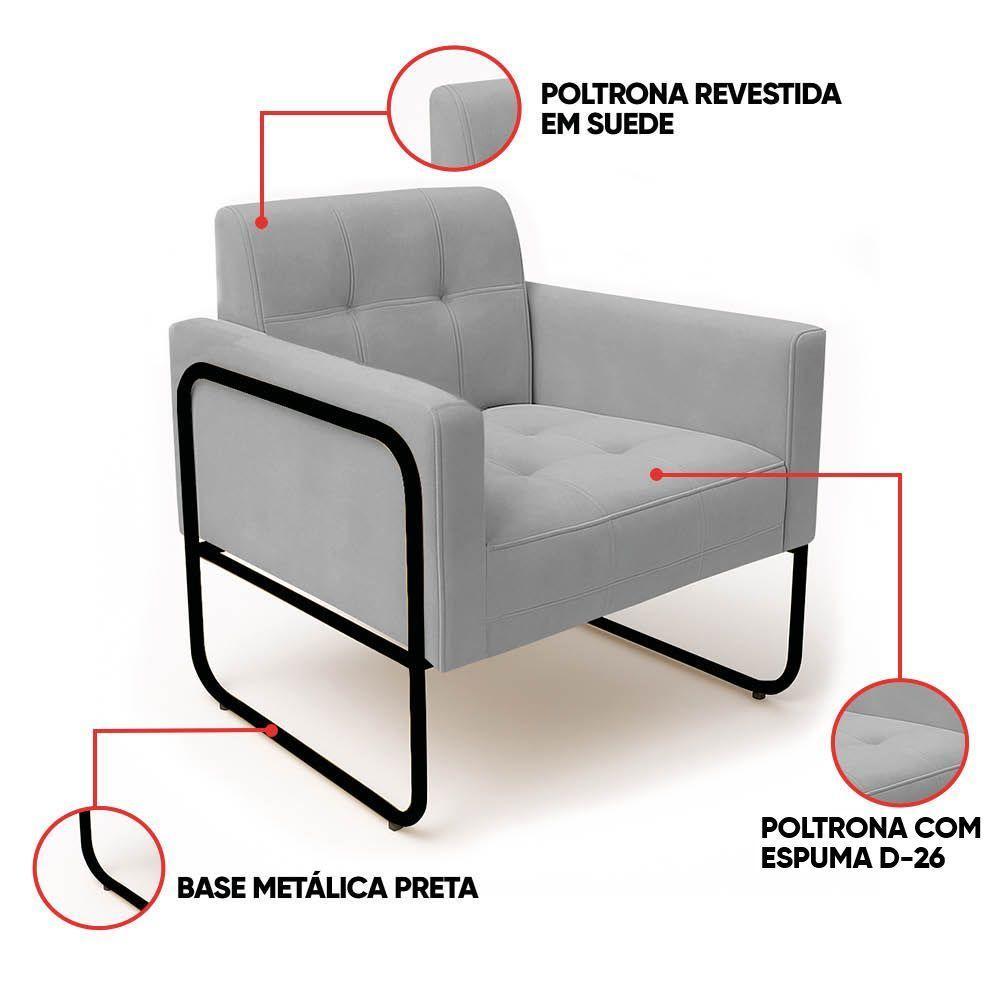 Poltrona Sala Industrial Alta Tubo Preto Elisa Suede Grafite D03 - D'rossi - 3