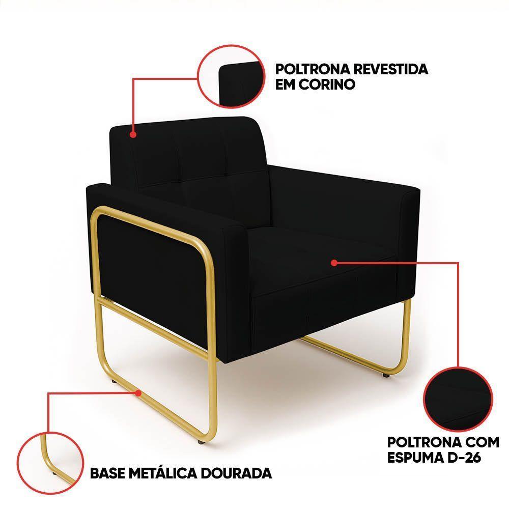 Poltrona Sala Industrial Alta Tubo Dourado Elisa Sintético D03 - D'rossi Cor Preto - 3