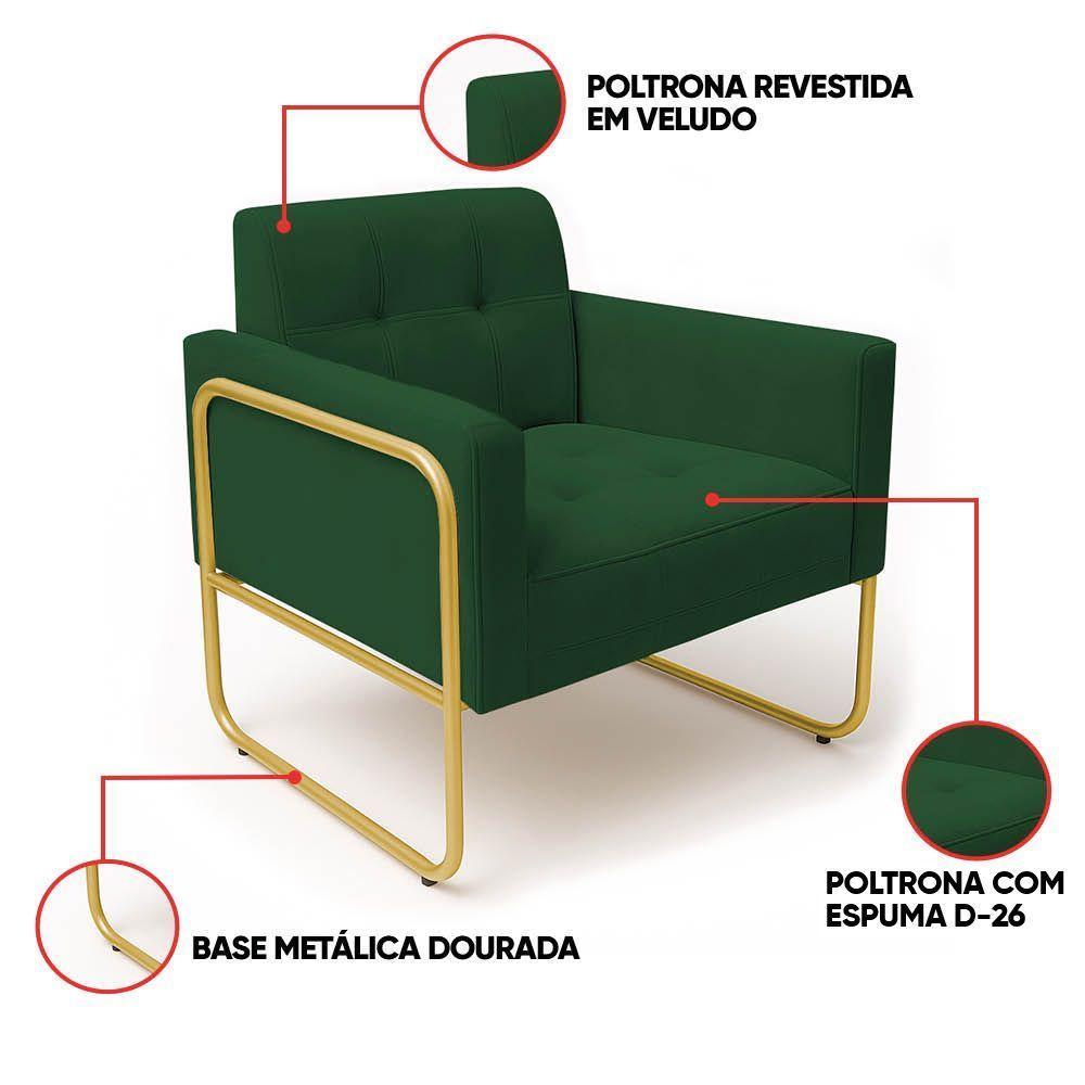 Poltrona Sala Industrial Alta Tubo Dourado Elisa Veludo D03 - D'rossi Cor Verde - 4