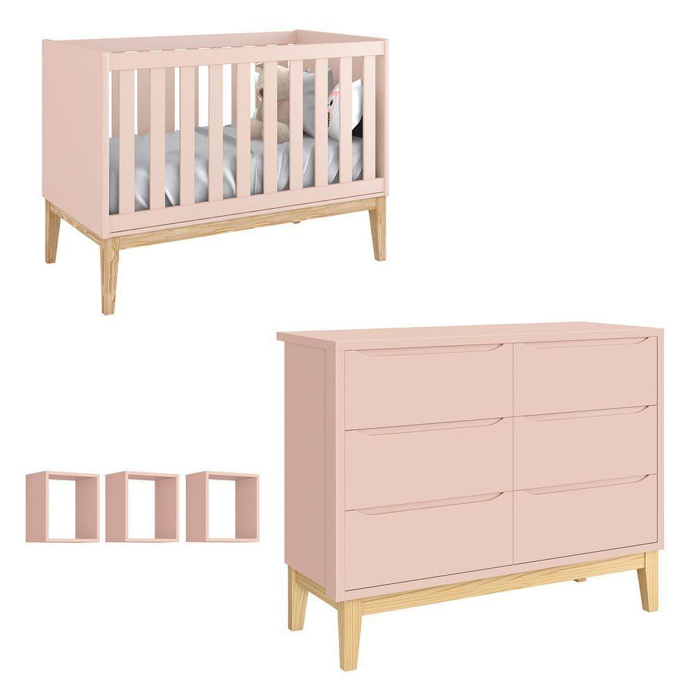 Jogo De Quarto Para Bebê Classic New Rosa Fosco Com Natural - Reller - 2