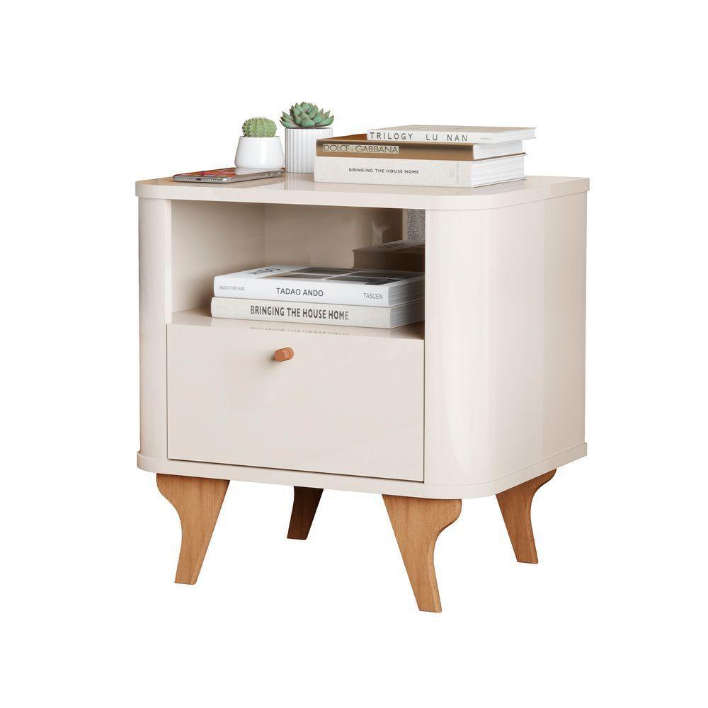 Mesa De Cabeceira Aruma Slim Com Cantos Arredondados Off White - 1