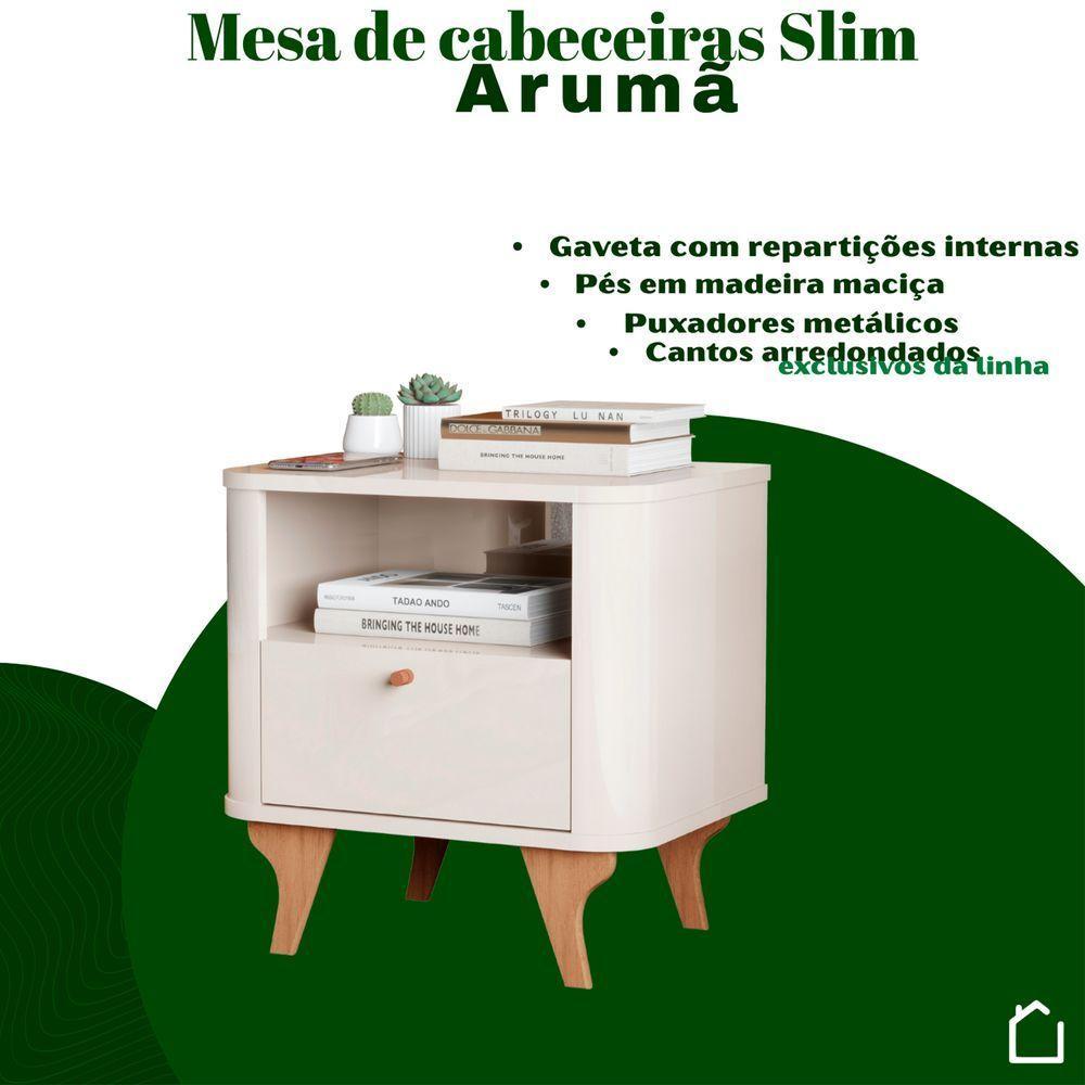 Mesa De Cabeceira Aruma Slim Com Cantos Arredondados Off White - 3