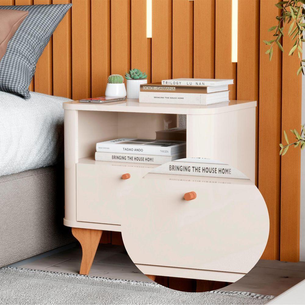 Mesa De Cabeceira Aruma Slim Com Cantos Arredondados Off White - 4