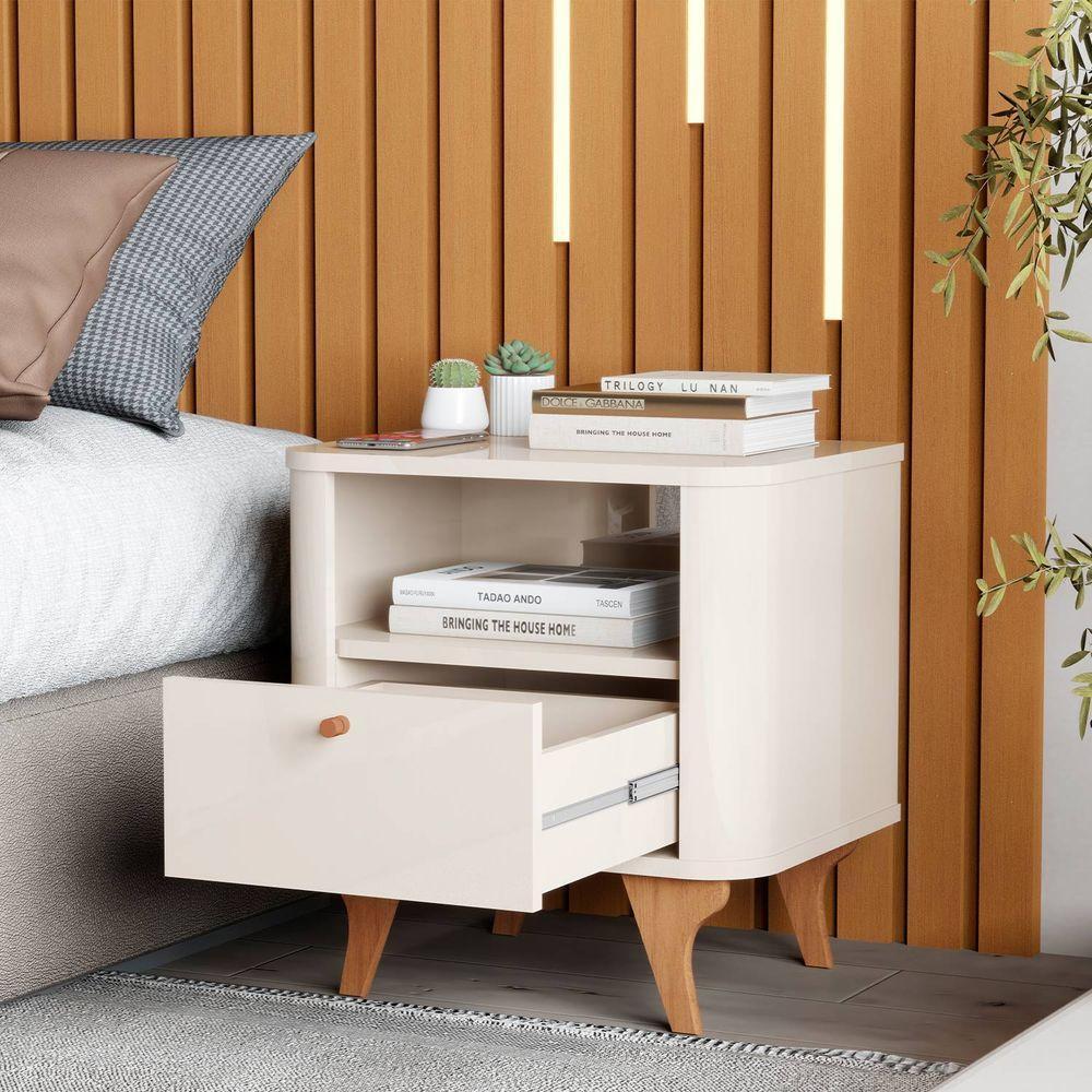 Mesa De Cabeceira Aruma Slim Com Cantos Arredondados Off White - 5