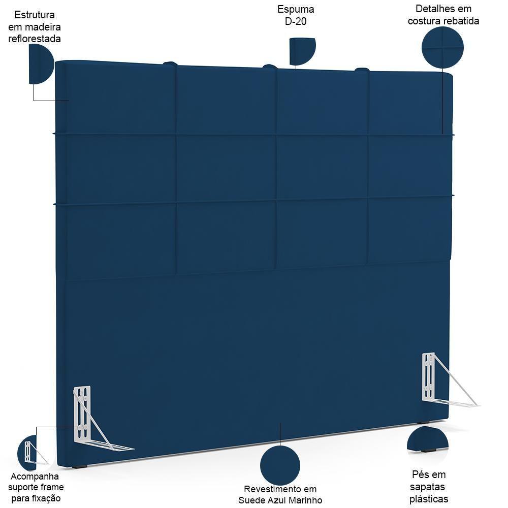 Kit Cabeceira Cama Box King 195cm Com Calçadeira Roma W01 Suede Azul Marinho - Lyam - 5