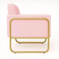 Poltrona Sala Industrial Alta Tubo Dourado Elisa Suede Rosa Bebê D03 - D'rossi - 6