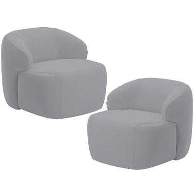 Kit 02 Poltronas Decorativa Fixa Orgânica Para Sala Living Barolo L06 Veludo Cinza - Lyam Decor