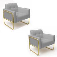 Poltrona Sala Industrial Alta Tubo Dourado Kit 2 Elisa Sintético Cinza D03 - D'rossi - 7